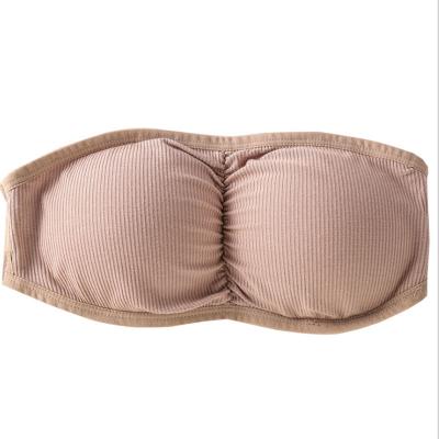 China 2021 Hot Sale Seamless 100% Cotton Strapless Bra With Sponge Pad For Girls Strapless Bra Breathable for sale