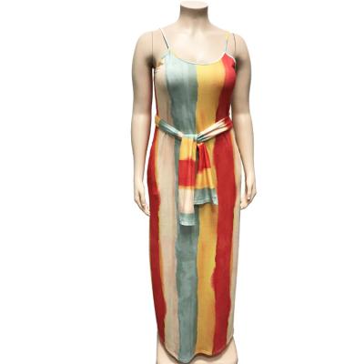 China Sleeveless Breathable Halter Colorful Striped Summer Plus Size Womens Dresses Womens Cheap Casual Dress for sale