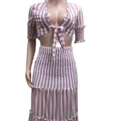 China Anti-Wrinkle 2021 Women Summer Dresses Casual Long Sleeve Casual Dresses With Striped Shirt And Short Sleeves for sale