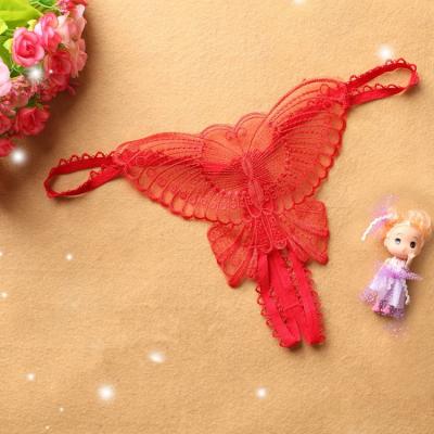 China 2021 Antibacterial Women's Butterfly G-String Thongs With Lace Crotch Opening Design for sale