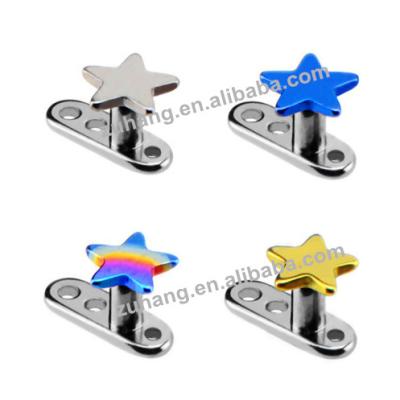 China Micro titanium dermals piercing jewelry G23 titanium internally threaded dermal anchor with titanium star top for sale