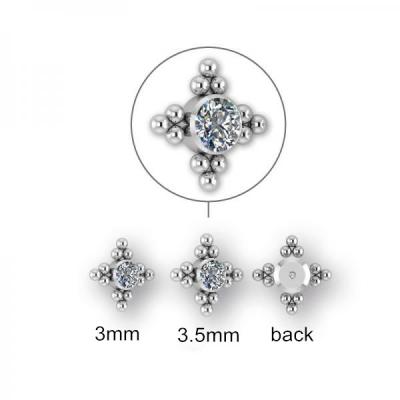 China ASTM F136 Titanium Titanium Threaded Attachment 12 Dermal Top Beaded With Bezel Set CZ Gem for sale