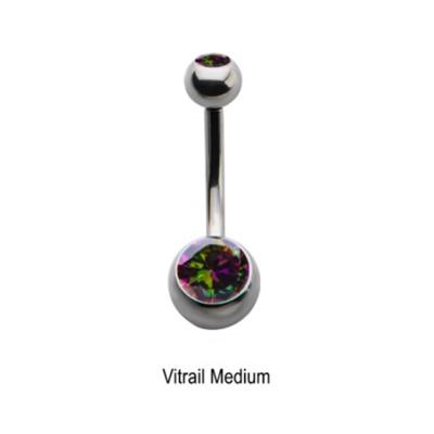 China Titanium 14G Titanium Internally Threaded Bezel Set Double STAINED STAINED CZ MEDIUM Gem Navel Curve Belly Ring for sale