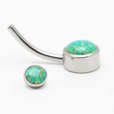 China ASTM F136 ASTM F136 Titanium Navel Bar Belly Ring With Synthetic Opal Cabochon Stone Bezel Set for sale