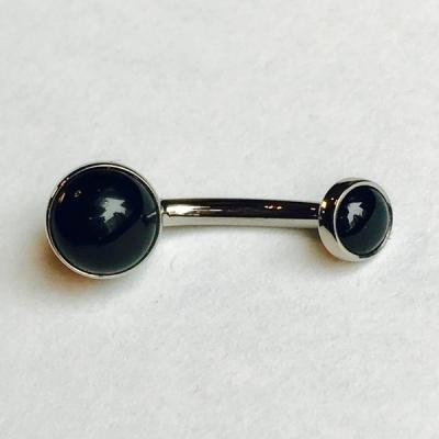 China Titanium Titanium Navel Ring Belly Bar With Bezel Set Cabochon Black Onyx Stone for sale