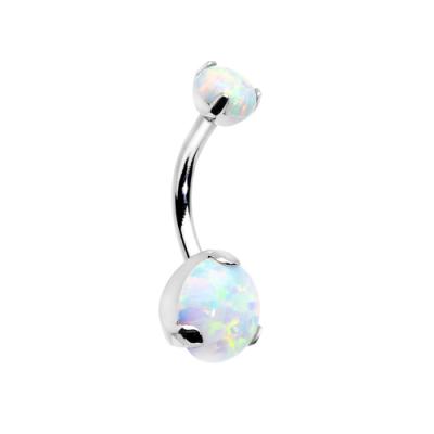 China ASTM F136 Titanium Titanium Internally Threaded Fork Assembly Double Cabochon Opal Navel Bar Belly Ring for sale