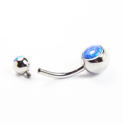 China Titanium Titanium Internally Threaded Navel Belly Piercing Banana With Bezel Set Cabochon Opal for sale