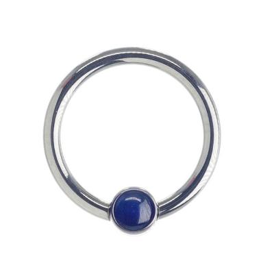 China ASTM F136 ASTM F136 Titanium CBR Titanium Captive Bead Ring With Flat Disc Bezel Set Synthetic Sapphire Cabochon Stone for sale