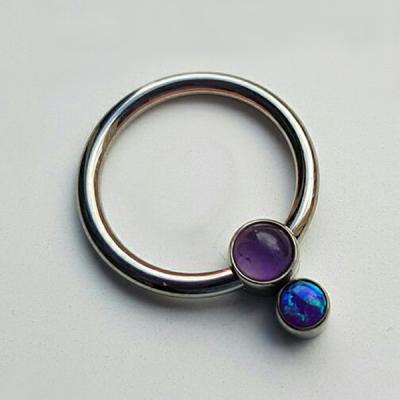 China ASTM F136 Titanium Titanium Captive Bead Ring with Amethyst and Cabochon Opal Stacked Cluster Bezel Set for sale