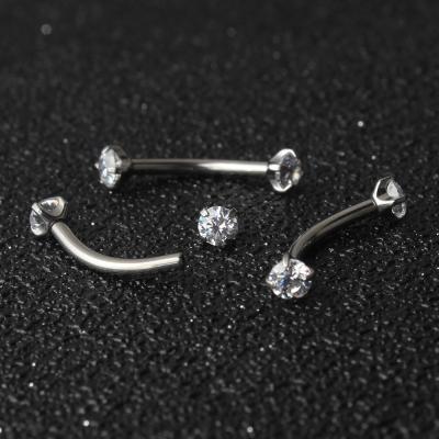 China Titanium 16G Internally Threaded Curved Barbell With Fork Set CZ Gems for sale