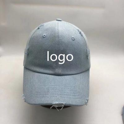 China Custom Embroidery Logo Dad Hats Low Profile Denim COMMON Promotional Baseball Cap Distressed Denim Dad Hats for sale