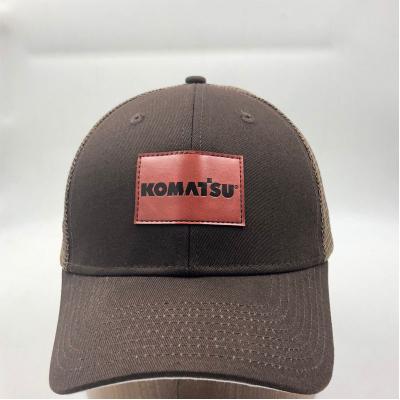 China breathable & Waterproof Customized Leather Patch Mesh Trucker Hat Cap Full Closed Back Blank Trucker Hats for sale