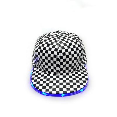 China JOINT Custom Flat Brim Plaid Print Snap Back Led Hat for sale