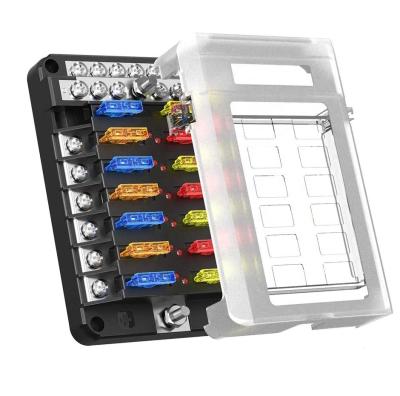 China Mega PC+PBT Amomd 12 Way DC 32V Fuse Block Terminal Block Terminal Block Fuse Holder Box With 12 Way Negative Busbar for sale