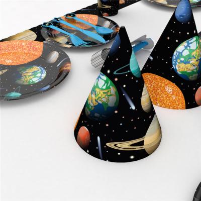 China Tablerware Modern Disposable Birthday Party Supplies Space Galaxy Birthday Paper Plate Napkins Cups Tablecloth for sale