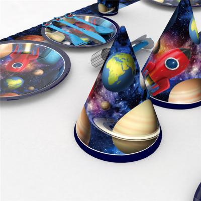 China Space Modern Galaxy Birthday Paper Plates Cups Napkins Disposable Paper Tablecloth for sale