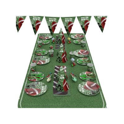 China Modern Football Boy's Disposable Tablerware Super Bowl Birthday Party Supplies Paper Plates Napkins Cups Tablecloth for sale