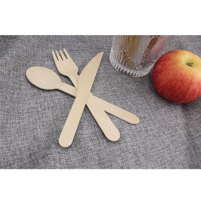 China Multifunctional Real Biodegradable Bulk 16CM Wooden Spoon/Forks/Disposable Wooden Cutlery Set of Knives for sale