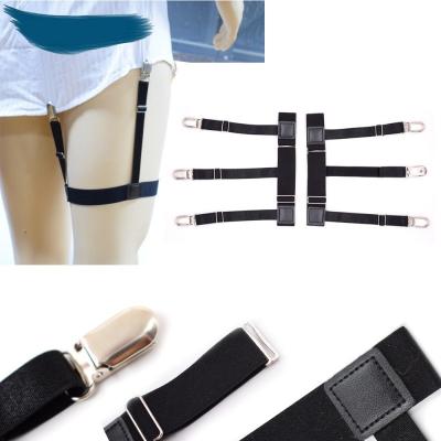 China Polyester+Leather+Metal Men's Shirts Stay Belt With Locking Clip Leg Thigh Garter Shirt Non-Slip Tucked Strap for sale