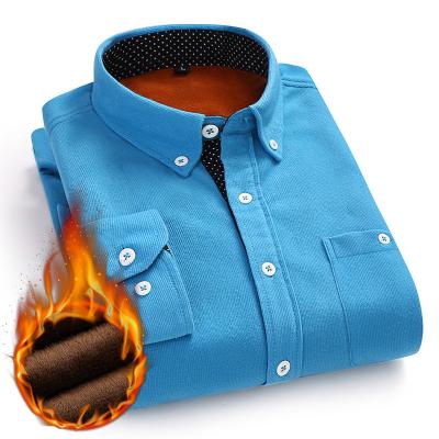 China Fashion Men Winter Long Sleeve Casual Shirts Anti-pilling Warm Velvet Lapel Flocking Shirts for sale