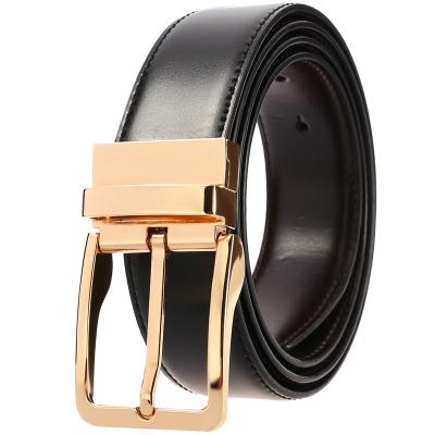 China Luxury Cowhide Pants Jeans Dress Belts Men's Turned Buckle Genuine Leather Reversible Belt for sale