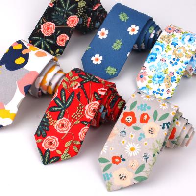 China Cotton Mens Printed Floral Thin Neck Tie Cotton Ties 6cm Skinny Ties For Wedding Party for sale