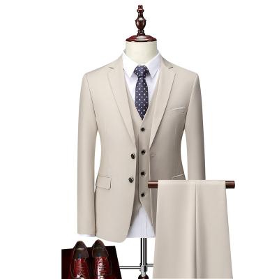 China Boutique Anti-Shrink Plaid Fashion Business Men's Suit Groom Wedding Dress Performance Groom Tuxedo Casual Slim Suit (Jacket+Pants+Vest) for sale