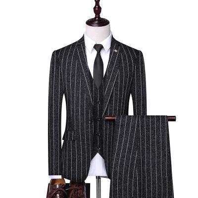 China (Jackets+Vest+Pants) Anti Shrink Male Blazers Slim Fit British Suits Mens Dress 3 Piece Wedding Groom Man Stripe Suit for sale