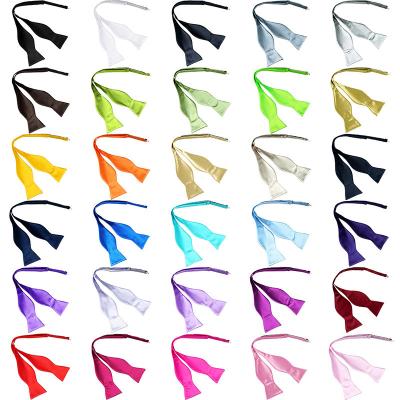 China Simple Men's Fashion Wedding Party Formal Satin Silk Bowtie Neckwear Solid Color Self Tied Bow Tie for sale