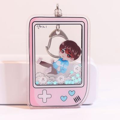 China Creative Gift Anime Acrylic Custom Shaker Keychain Anime Boys Clear Key Chain Shaker for sale