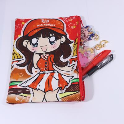 China Schools & Offices Wholesale 100%Cotton Canvas Pencil Bags Custom Cute Anime Digital Printing Tote Bag for sale