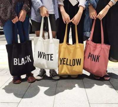 China Women Anime Handbags Cotton Canvas Tote Bags Reusable Wholesale Folding Grocery High Capacity Concise Letter Printing for sale