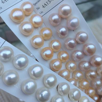 China Classic Half Drilled Wholesale Freshwater Cultured Button Shape Loose Pearls No Hole 4A Grade Real Natural Genuine White for sale