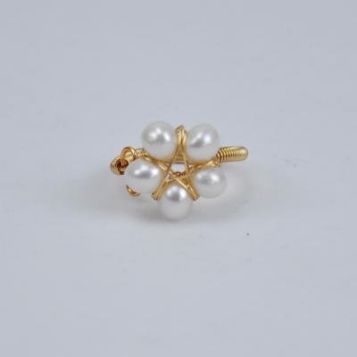 China Cute Pearl Ring Handmade Gold Wire Wrapping Handwork Copper Ring For Girl Simple Design for sale