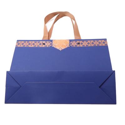 China Recycled Materials Wholesale Blue Marble Recycled Paper Shopping Bag Custom Paper Bag Luxury for sale