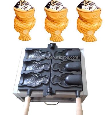 China Adjustable Thermostat Hot Sale Snack Equipment 110v 220v Korean Electric Open Mouth Fish Waffle Maker 3pcs, Ice Cream Fish Shape Waffle Baker for sale