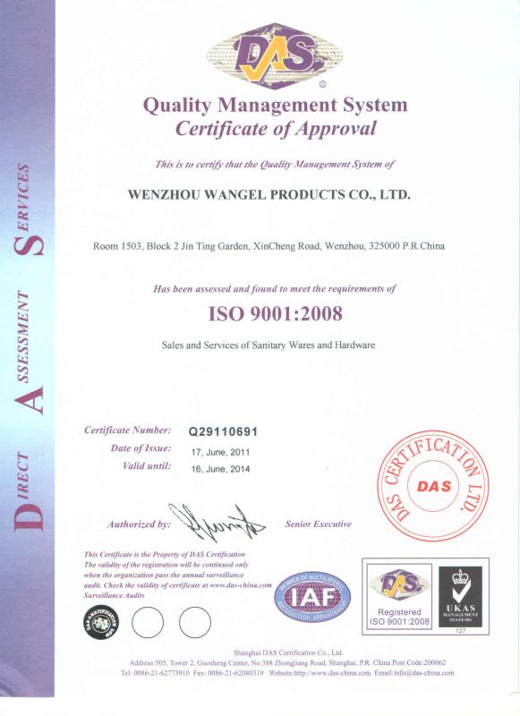 ISO 9001:2008 - Wenzhou Wangel Products Co.,Ltd