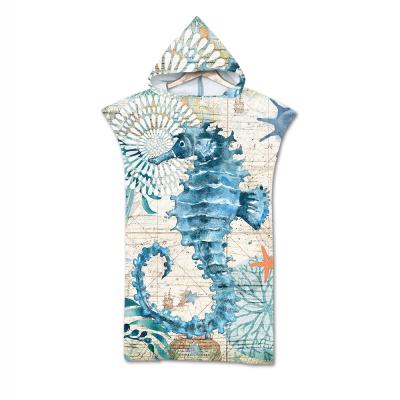 China New QUICK DRY Hooded Beach Towel Animal Printed Microfiber Poncho Towel Swimming Bath Towel for sale