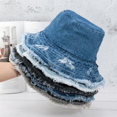 China Character Summer Casual Cowboy Hole Denim Water Wash Hat Fisherman Bucket Hat Women for sale