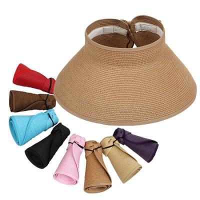 China New Summer Sun Visor Hats Ladies Daily Empty Top Sunscreen Foldable Beach Sun Straw Hat for sale