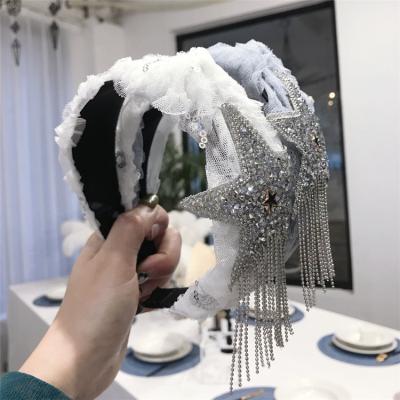 China Daily Use Wide Star Fringed Headband Ins Fashion Lace Mesh Tied Tied Hair Bands For Women for sale