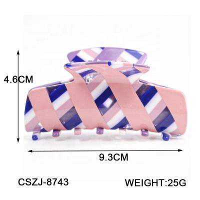 China Custom Made Fashion YIYI Fashion Square Acetate Plaid Hairpin Claw Pink Stripe Korean Elegant Hair Grip Classic Square Hair Accessories For Women for sale