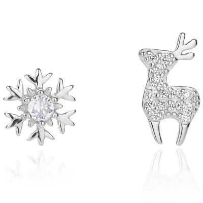 China Wholesale FASHIONABLE Korean Asymmetrical Deer Diamond Earrings Women Sterling Silver Popular Cute Snow Earring 925 YiYi for sale