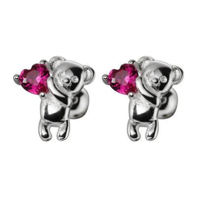 China YiYi Wholesale Trendy Korean Fashion Cute Bear 925 Sterling Silver Earrings Women White and Pink Heart Rhinestone Earrings For Girls for sale