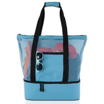 China Popular Polyester Mesh Beach Tote Bag With Insulated Cooler Compartment for sale