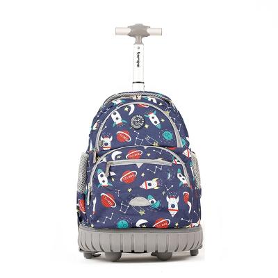 China Waterproof Cartoon Printed Rocket Trolley Backpack Book Bag Primary School Bag With Wheels For Kids for sale