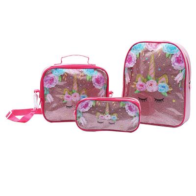 China 600D Pink 3 Pcs Backpack School Bag Picnic Bag For Kids for sale