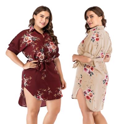 China Fashion Women Fat Drop Size Anti-Static Tunic Large Plus Size Floral Print Clothing Chiffon Floral Dresses for sale