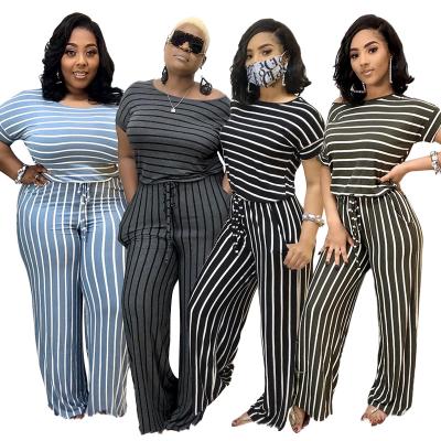 China Plus Size 2021 Summer Casual Striped Plus Size Kintted Rompers Short Pants Women One Piece Clothing for sale