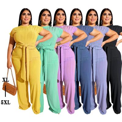 China Anti-pilling 5XL Fashion Plain Bandage Tops And Straight Pants Plus Size 2 Piece Sets Women Clothing for sale